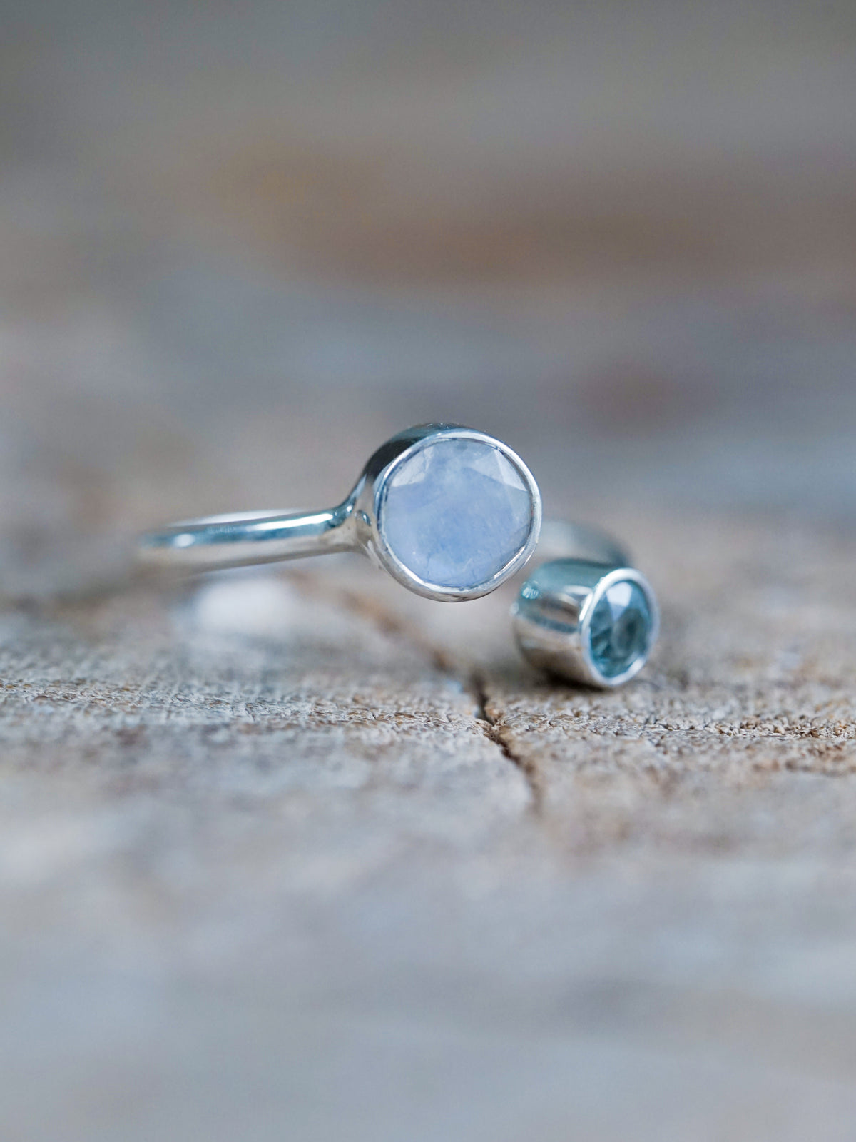 Moon and Back Moonstone and Aquamarine Ring