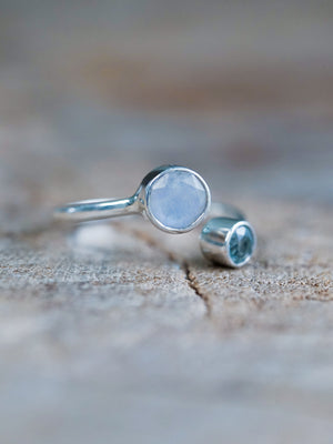 Moon and Back Moonstone and Aquamarine Ring
