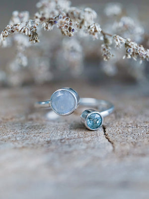 Moon and Back Moonstone and Aquamarine Ring