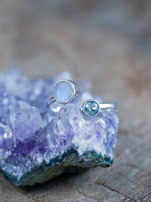 Moon and Back Moonstone and Aquamarine Ring