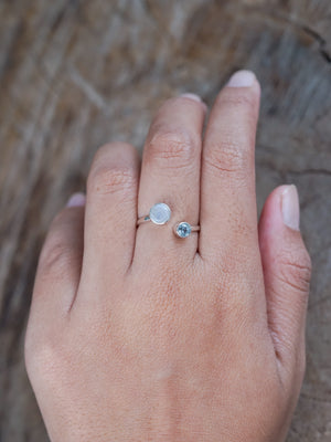 Moon and Back Moonstone and Aquamarine Ring