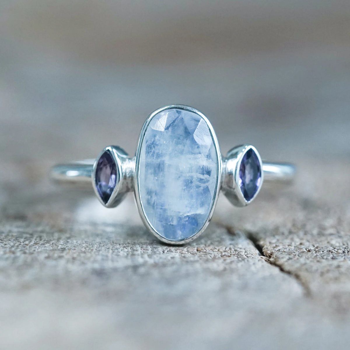 Moonstone and Amethyst Ring