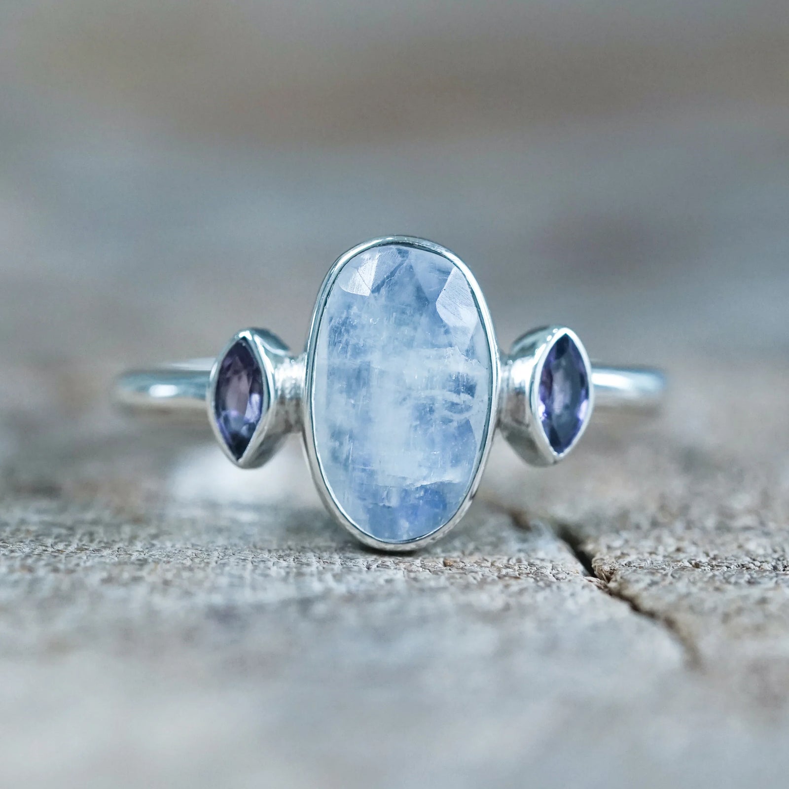 Moonstone and Amethyst Ring