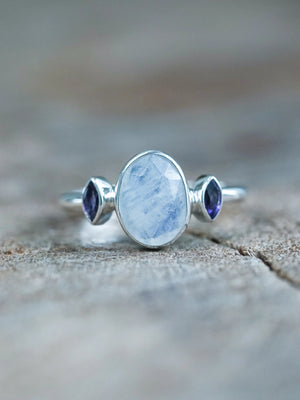 Moonstone and Amethyst Ring in Silver