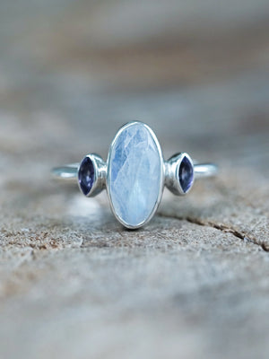 Moonstone and Amethyst Ring in Sterling Silver