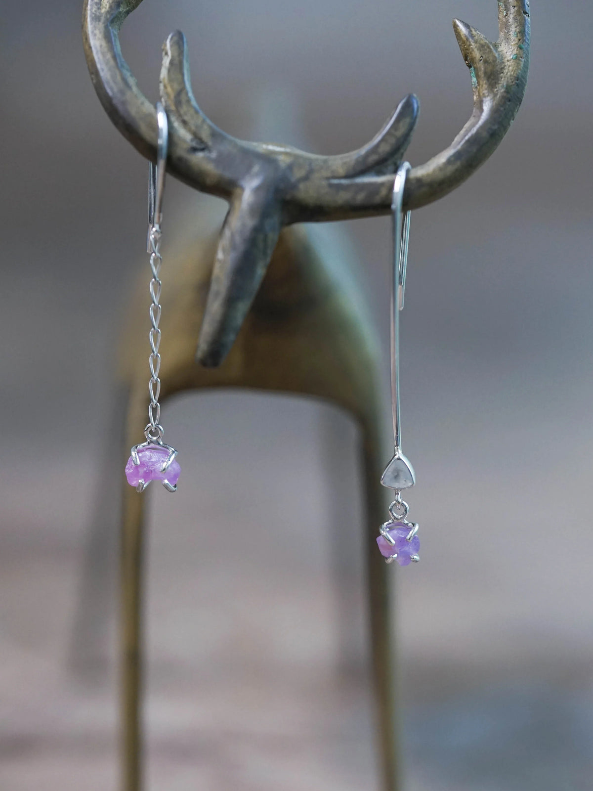 Moonstone and Jungle Sapphire Dangling Earrings in Silver