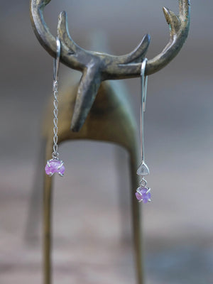 Moonstone and Jungle Sapphire Dangling Earrings in Silver
