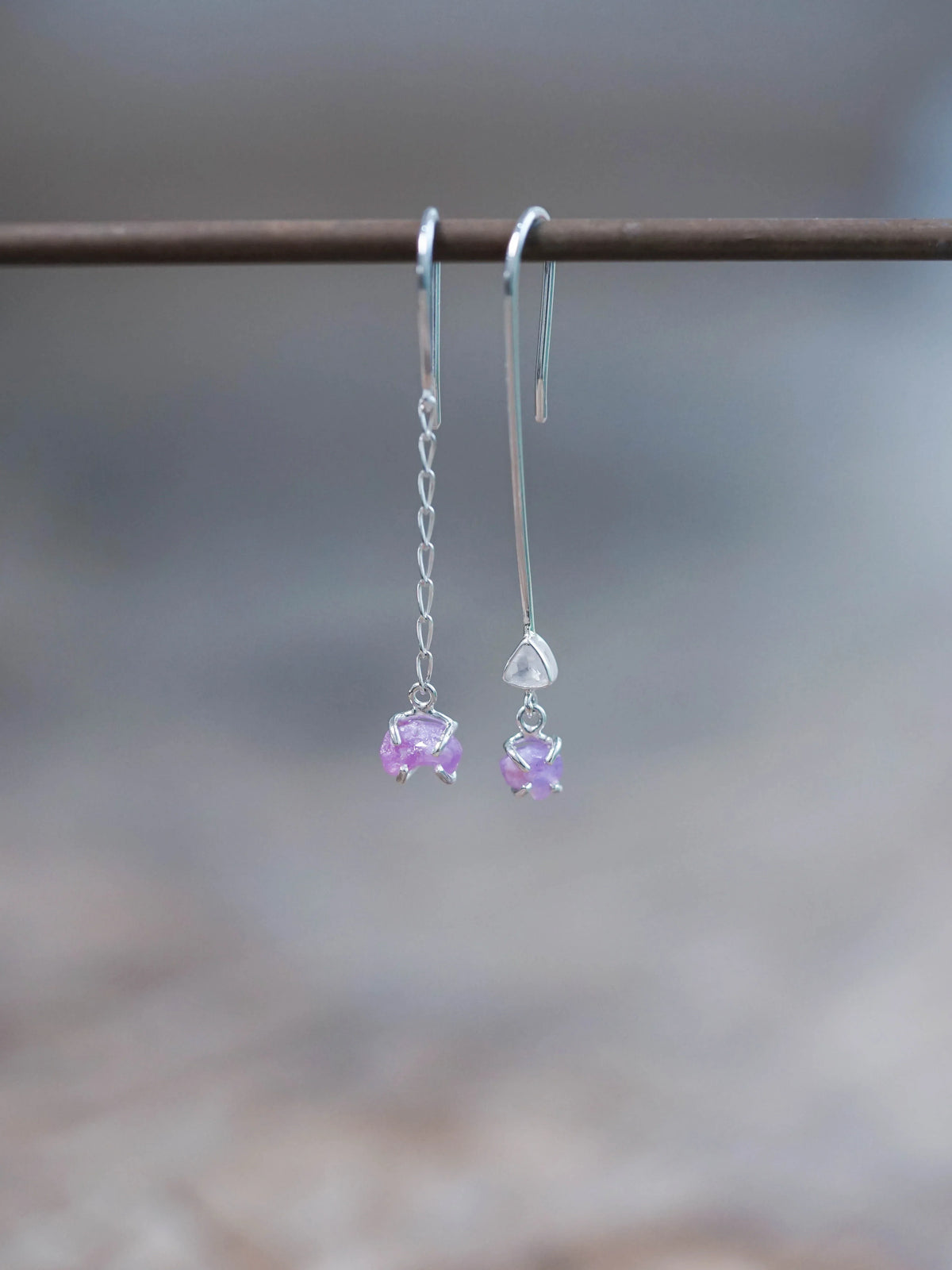 Moonstone and Jungle Sapphire Earrings in Recycled Sterling Silver