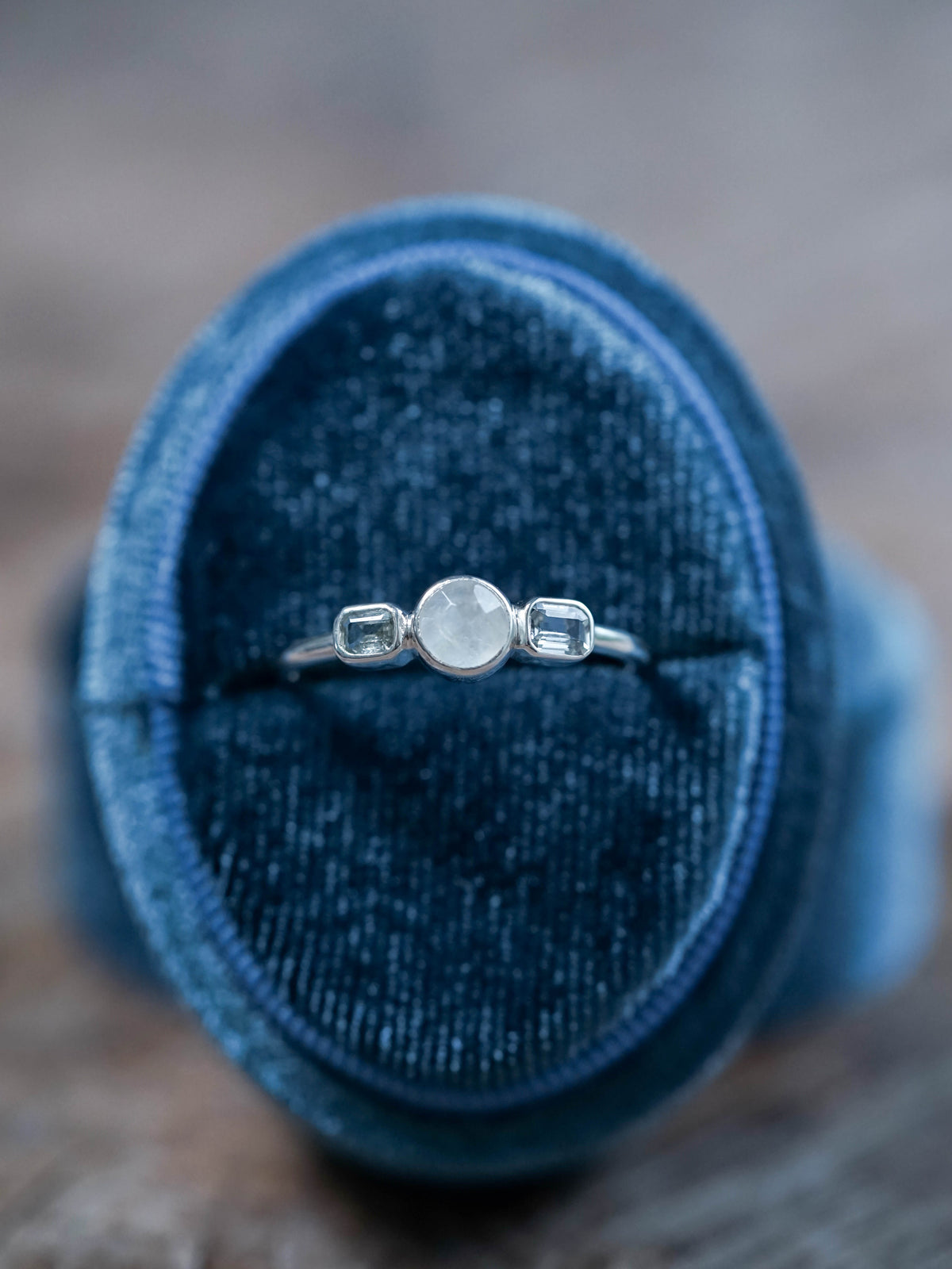 Moonstone and Pale Blue Sapphire Engagement Ring