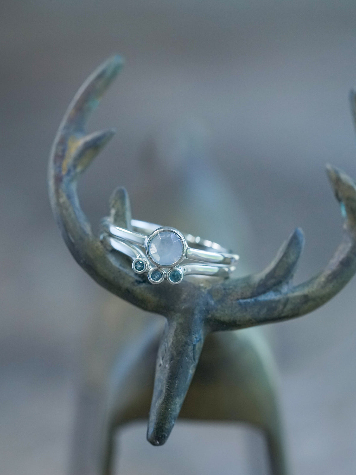 Moonstone and Aquamarine Ring Set - Gardens of the Sun | Ethical Jewelry