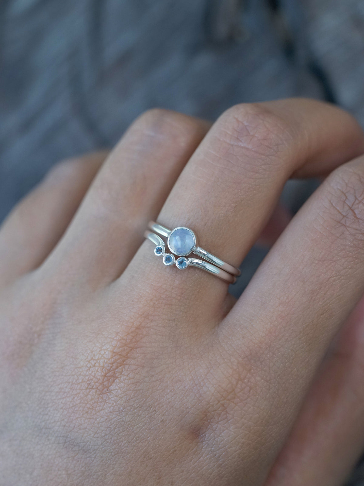 Moonstone and Aquamarine Ring Set - Gardens of the Sun | Ethical Jewelry