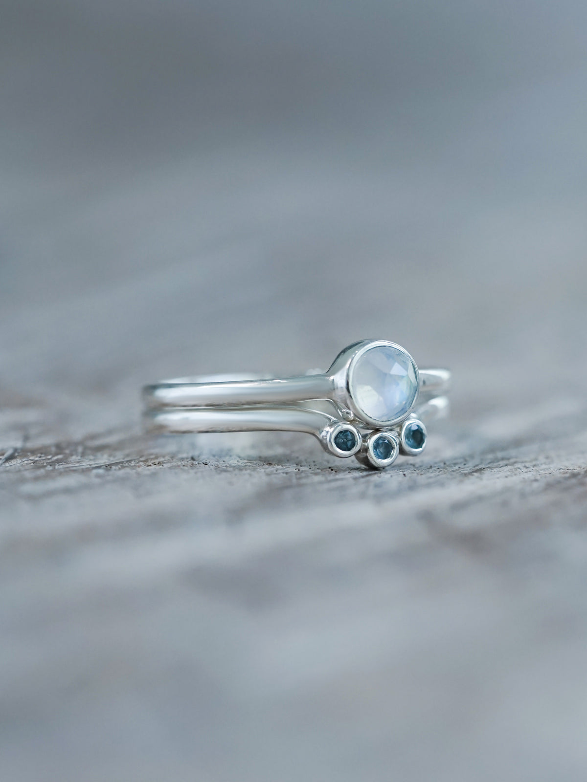 Moonstone and Aquamarine Ring Set - Gardens of the Sun | Ethical Jewelry