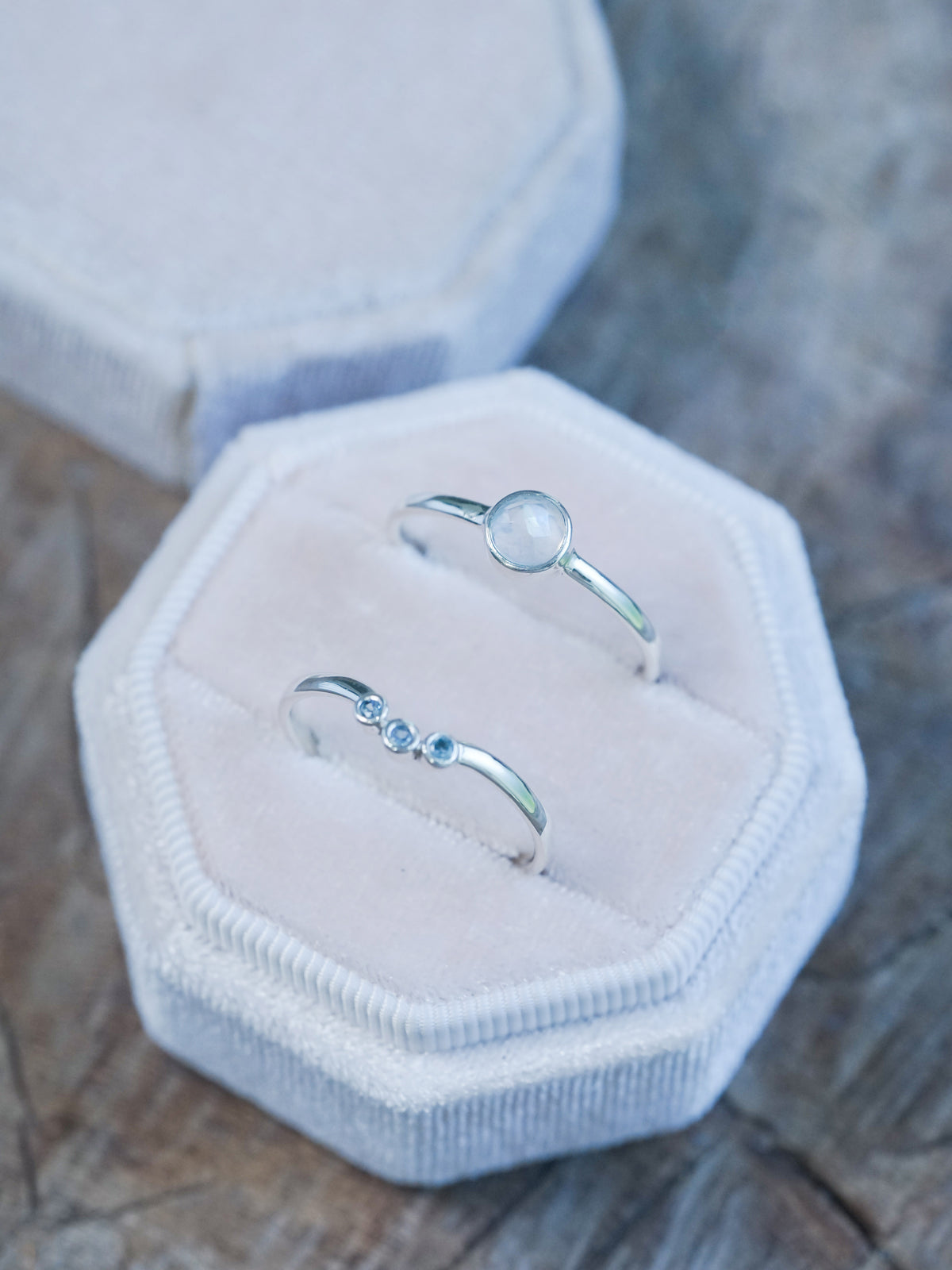 Moonstone and Aquamarine Ring Set - Gardens of the Sun | Ethical Jewelry