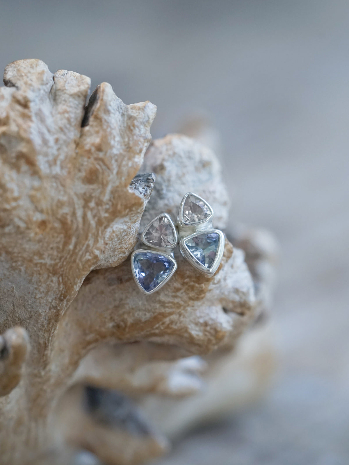 Morganite and Tanzanite Stud Earrings in sterling silver