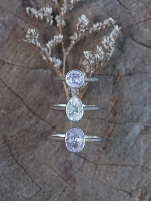 Natural Kunzite Engagement Rings in Sterling Silver 