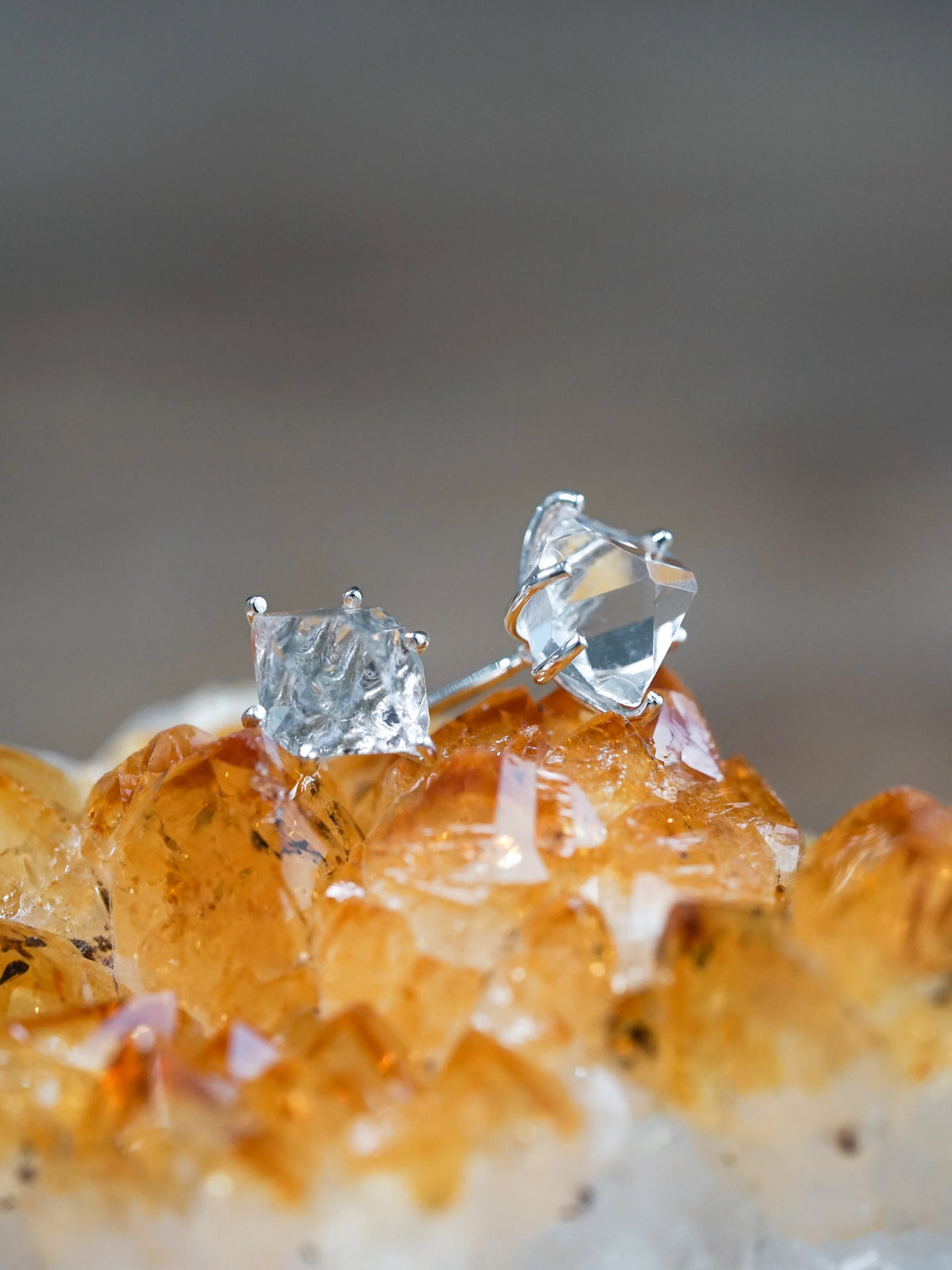 Natural and Raw Herkimer Diamond Stud Earrings in Sterling Silver