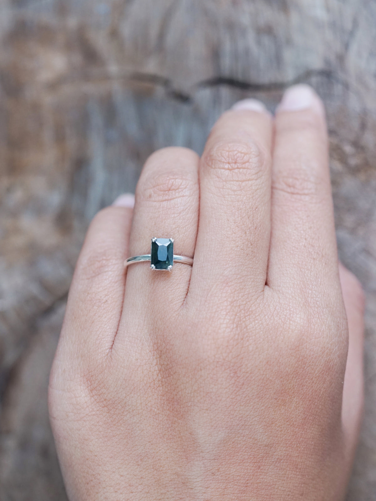 Octagon Green Sapphire Ring - size 7