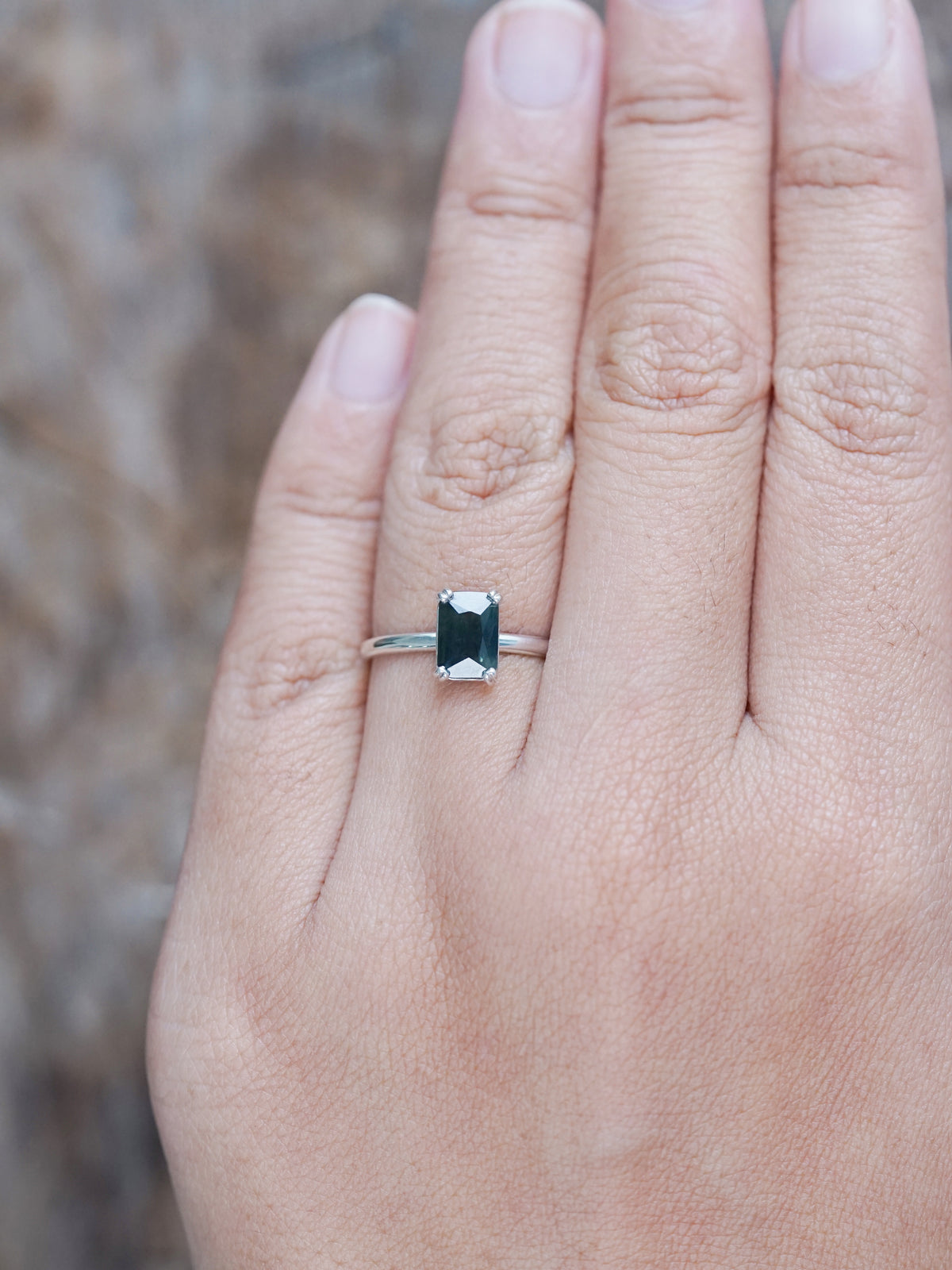 Octagon Green Sapphire Ring - size 7