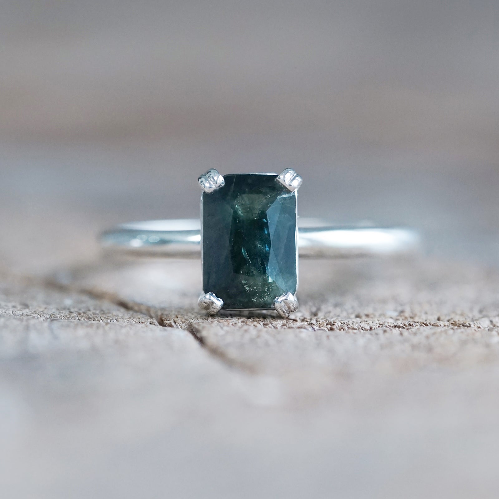 Octagon Green Sapphire Ring - size 7