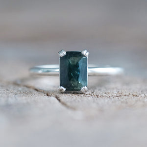 Octagon Green Sapphire Ring - size 7