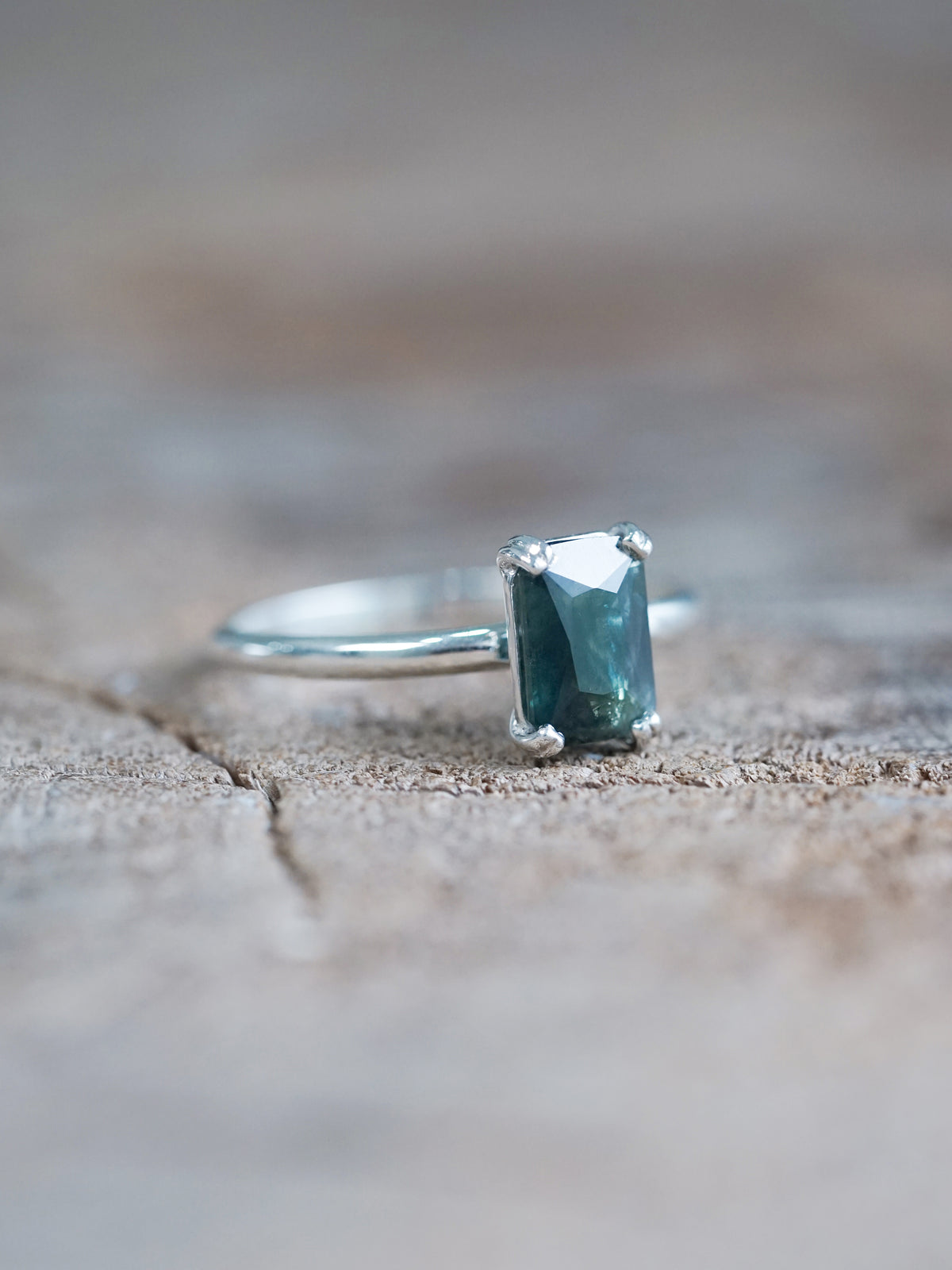 Octagon Green Sapphire Ring - size 7