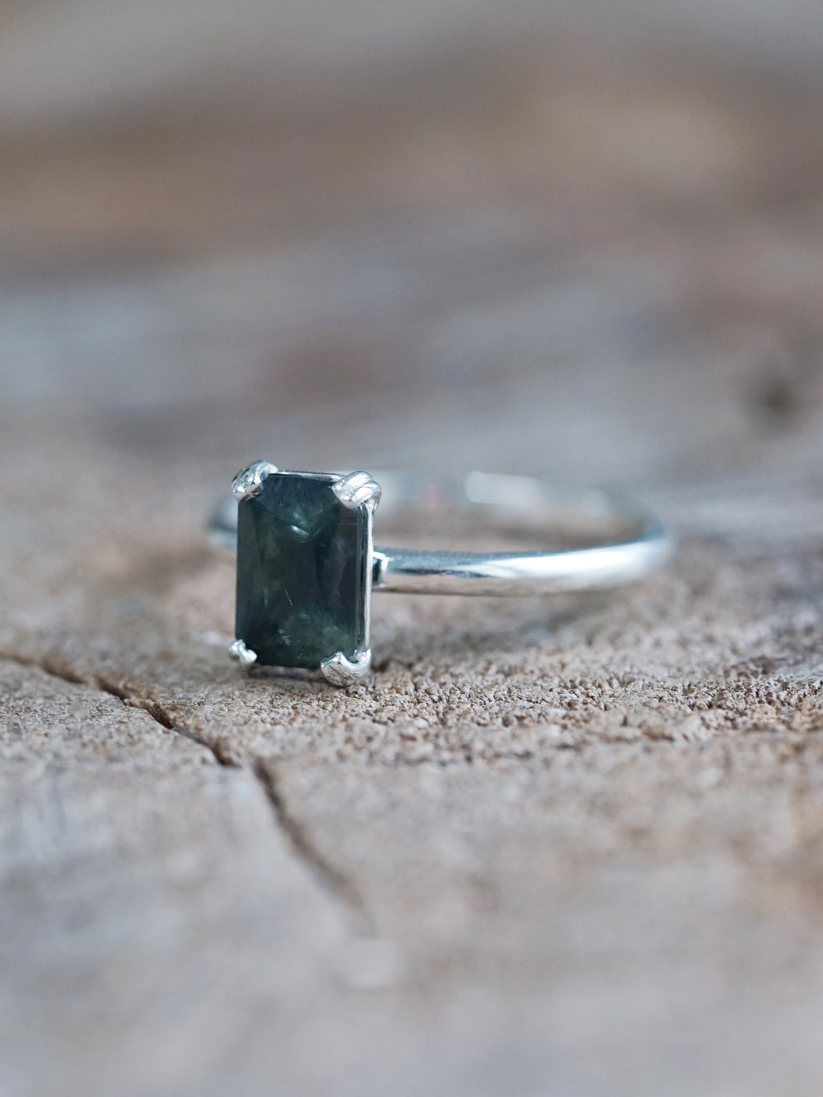 Octagon Green Sapphire Ring - size 7