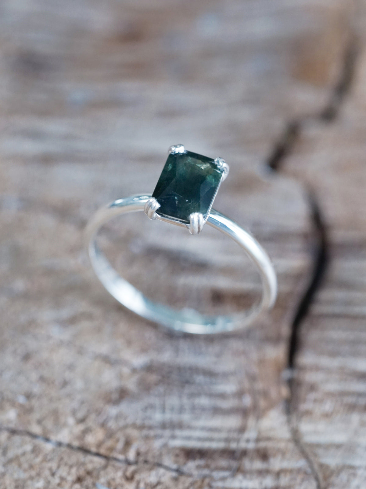 Octagon Green Sapphire Ring - size 7