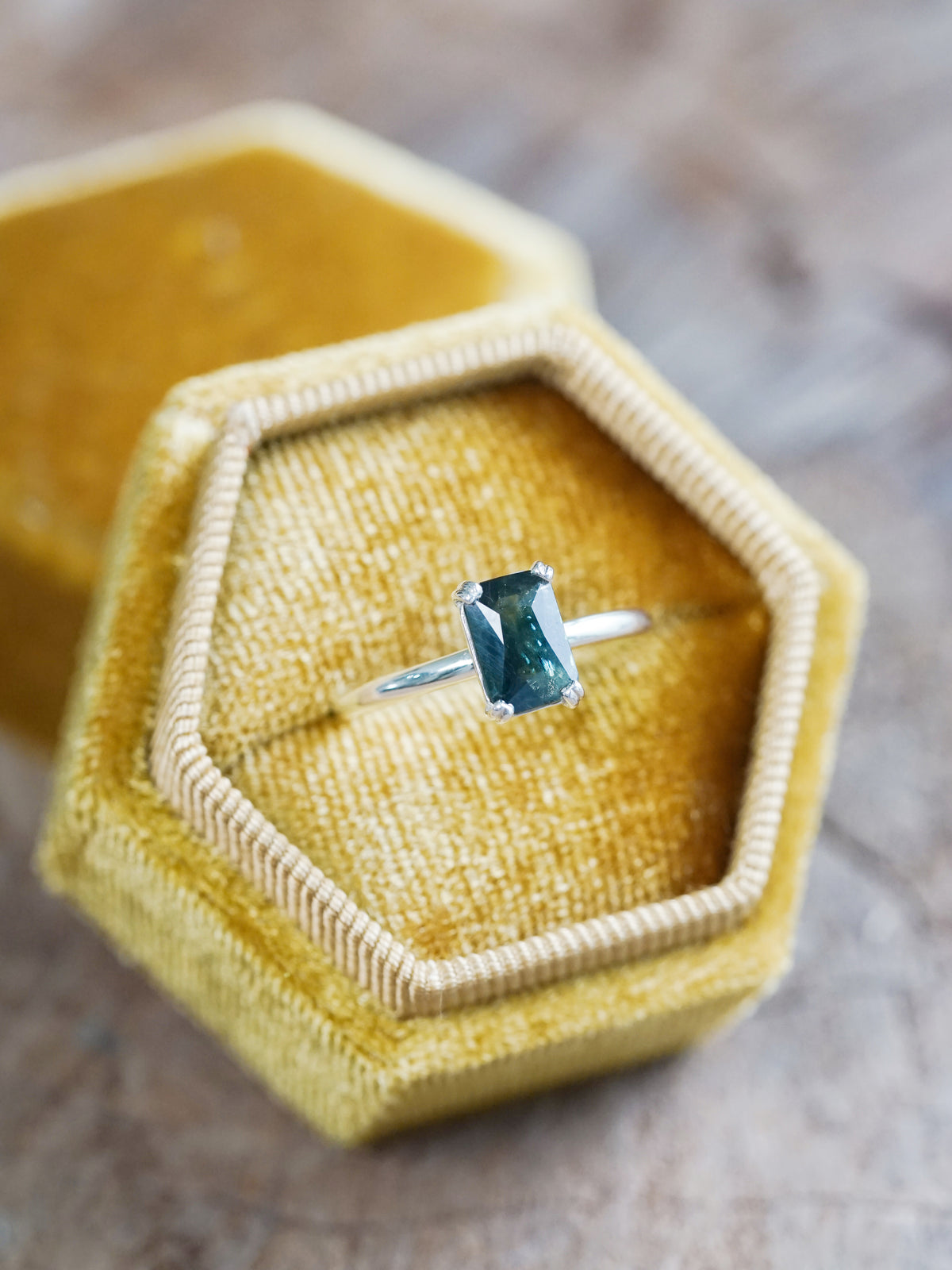 Octagon Green Sapphire Ring - size 7