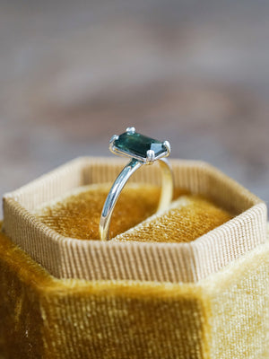 Octagon Green Sapphire Ring - size 7