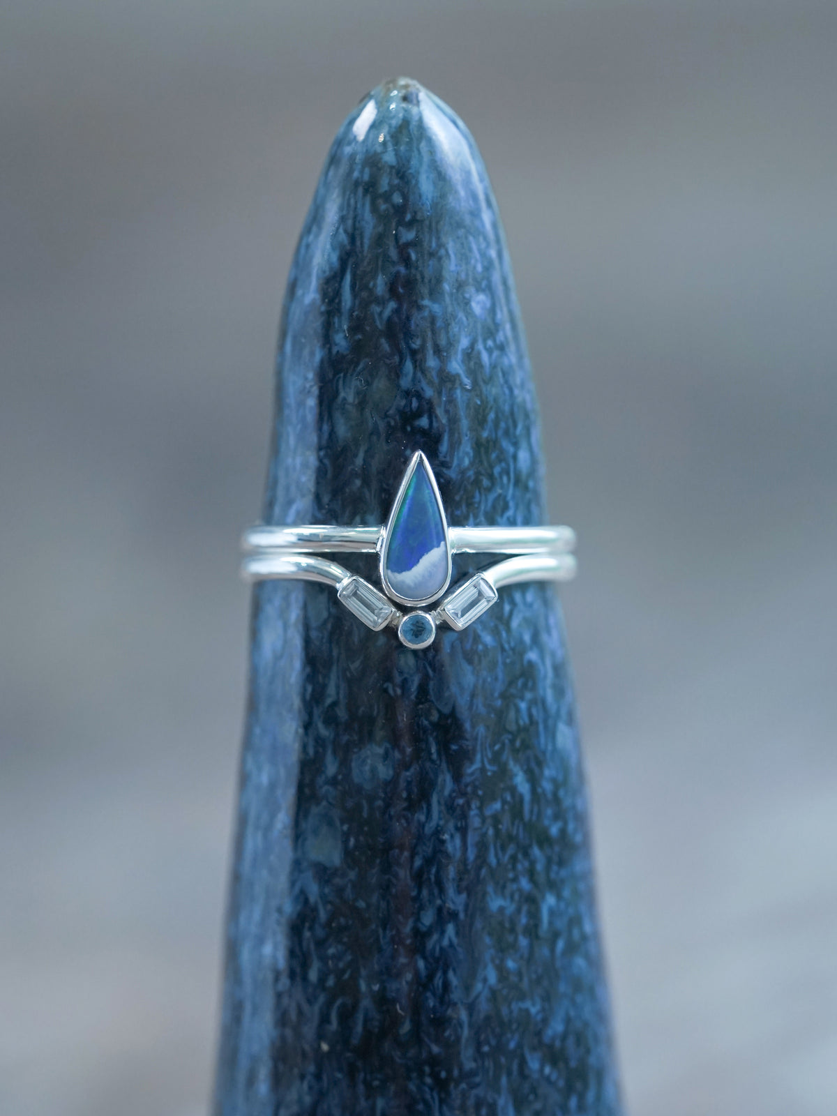 Opal, Aquamarine and Zircon Ring Set in recycled sterling silver | Size 9