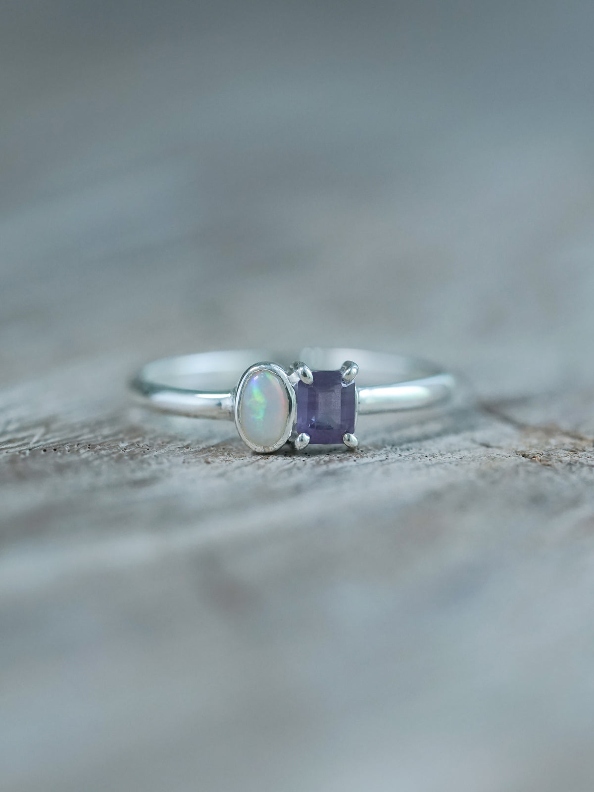 Opal and Purple Spinel Ring in Sterling Silver