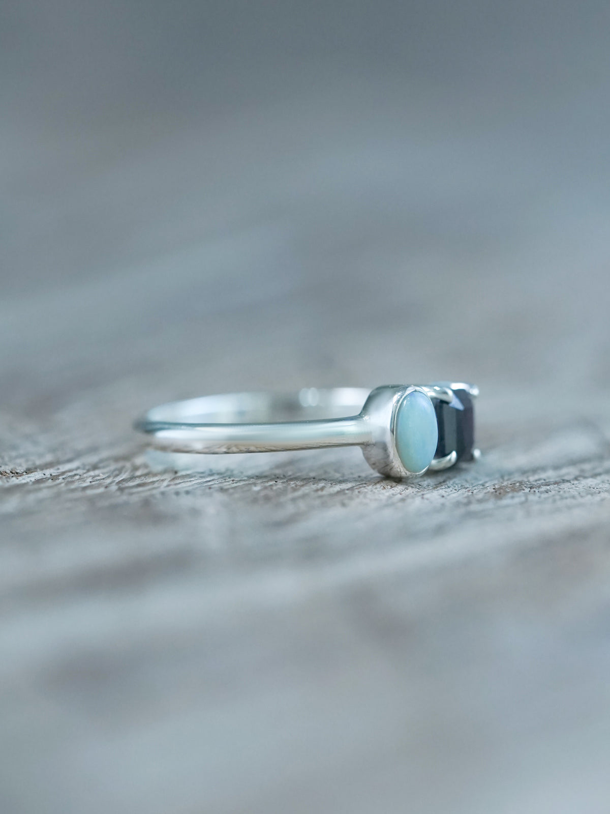 Opal and Spinel Ring in Recycled Sterling Silver