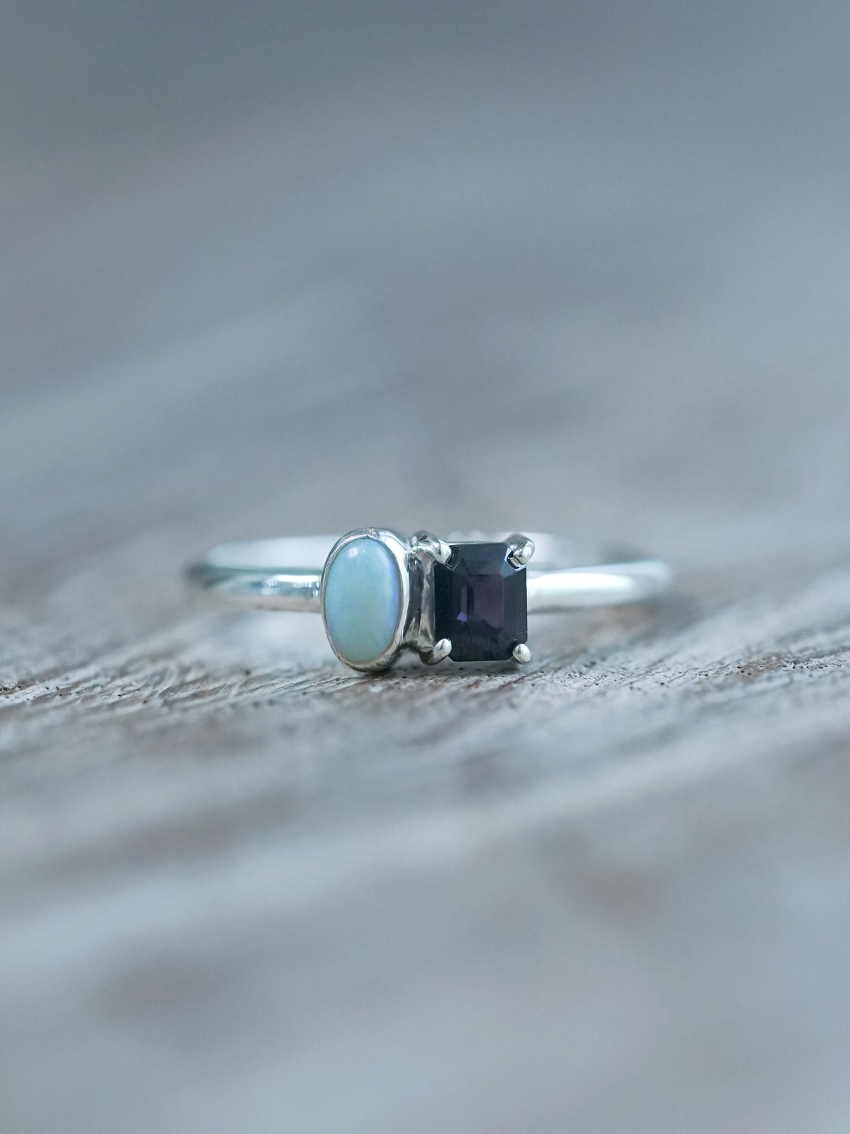 Opal and Spinel Ring in Silver