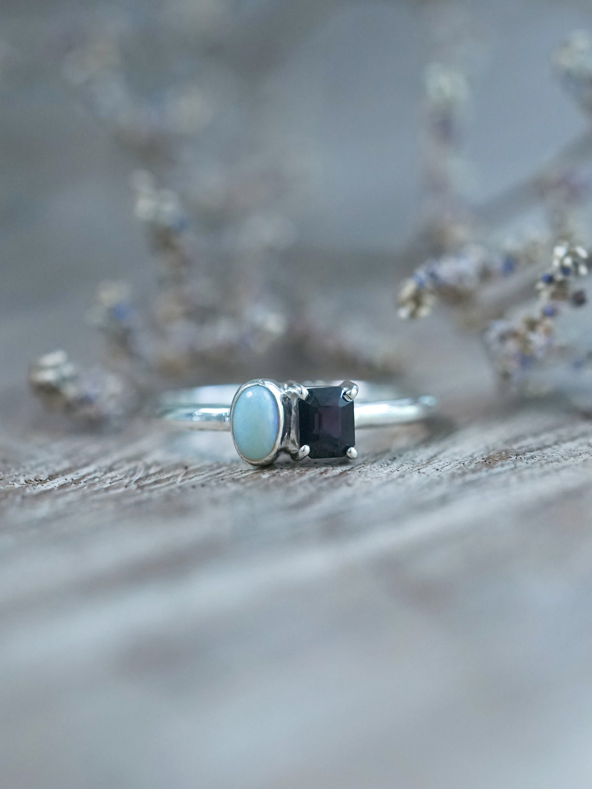 Opal and Spinel Ring in Sterling Silver