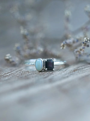 Opal and Spinel Ring in Sterling Silver