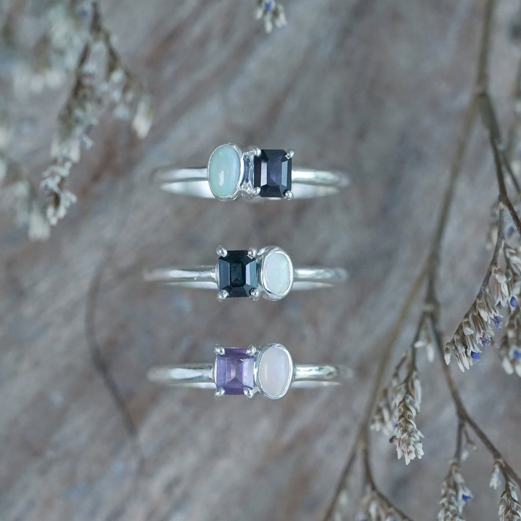 Opal and Spinel Rings