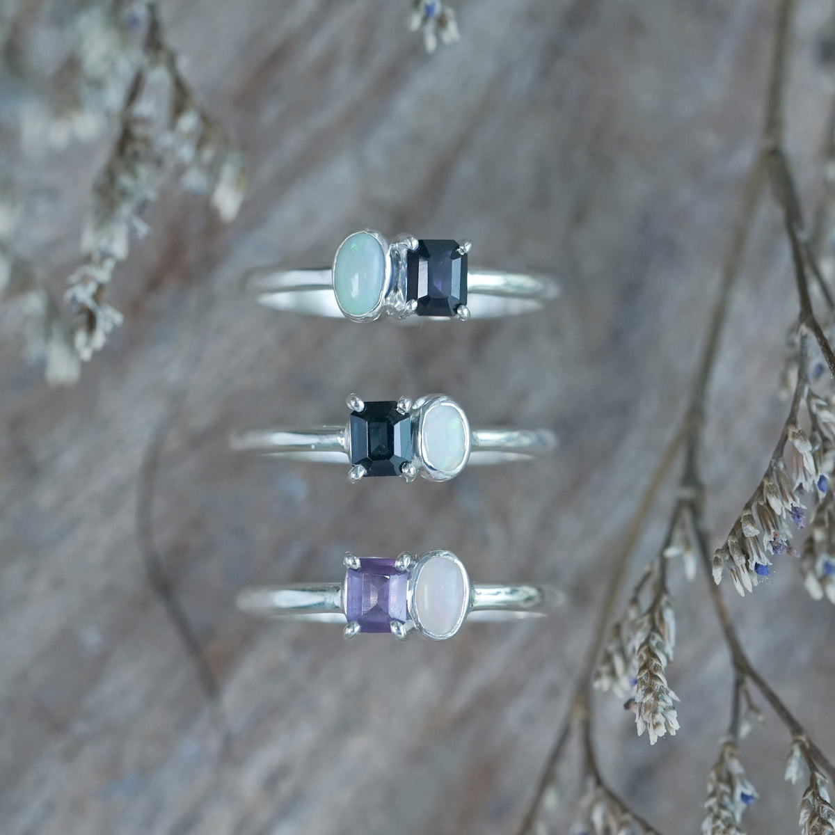 Opal and Spinel Rings