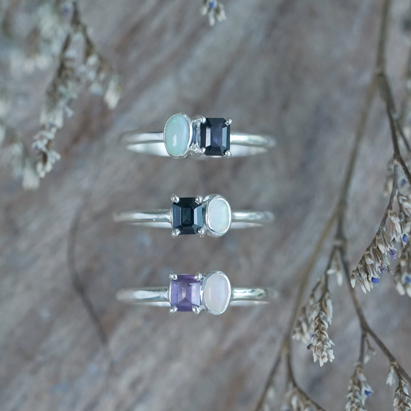Opal and Spinel Rings