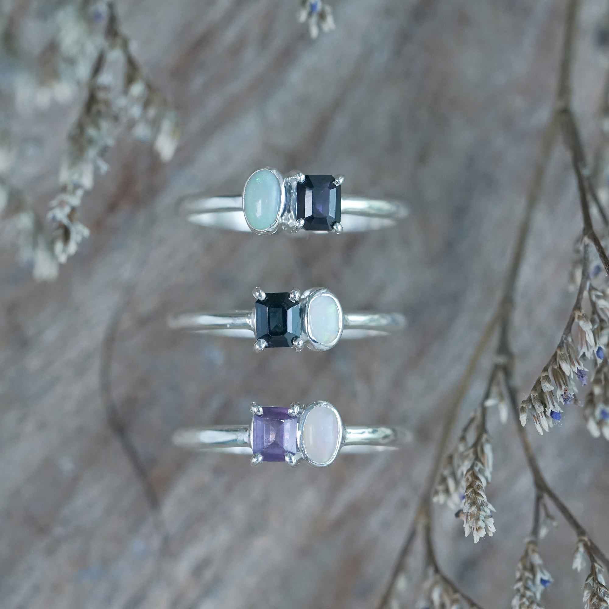 Opal and Spinel Rings