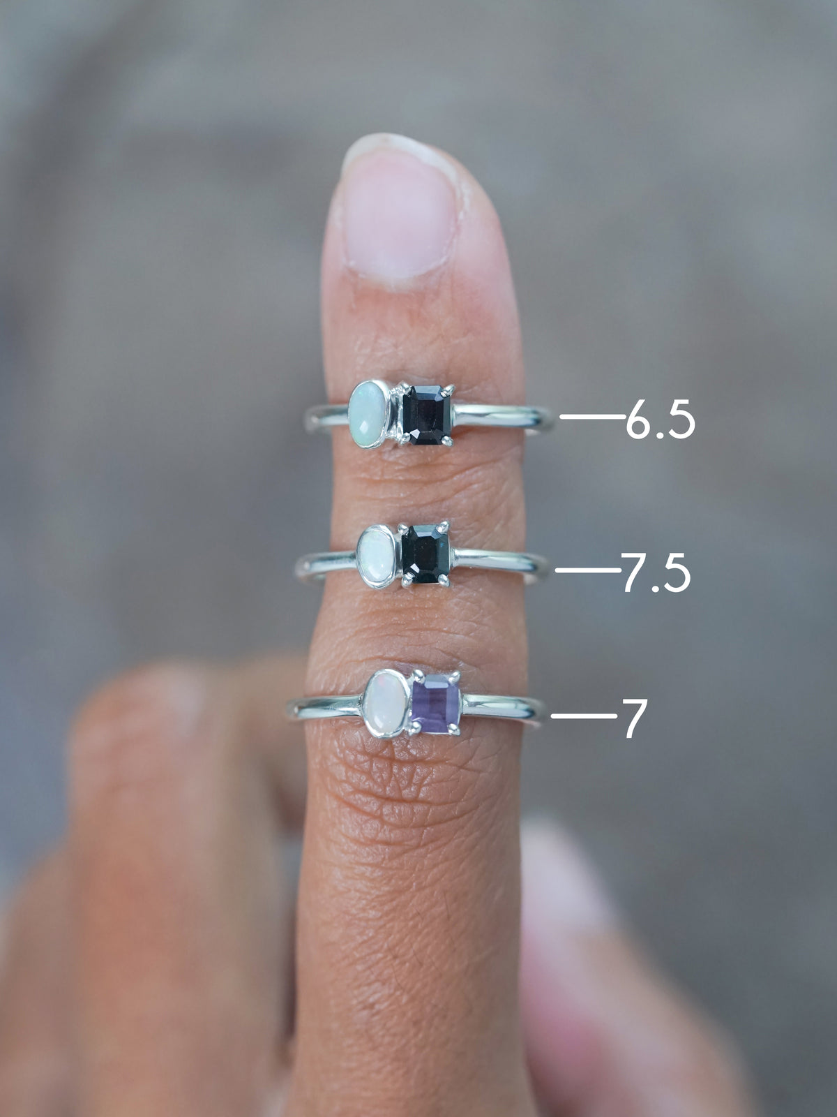 Opal and Spinel Rings in Sterling Silver