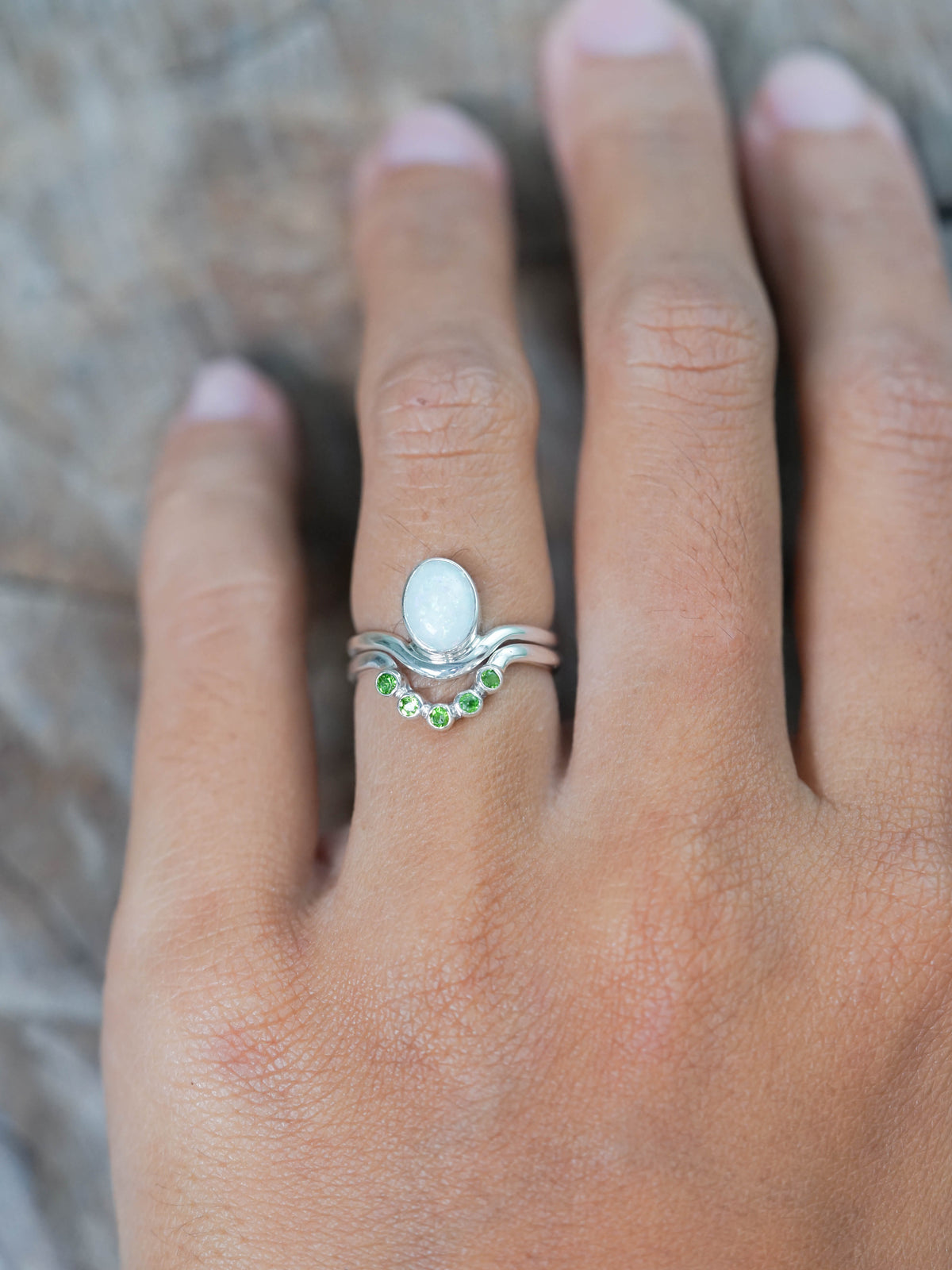 Opal and Tsavorite Garnet Ring Set in Silver
