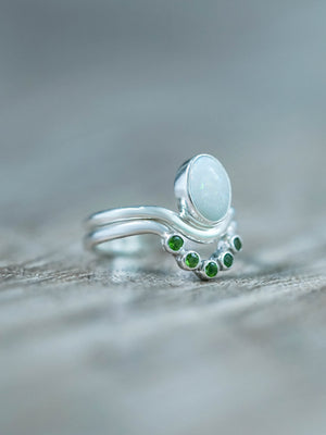 Opal and Tsavorite Green Garnet Ring Set Silver