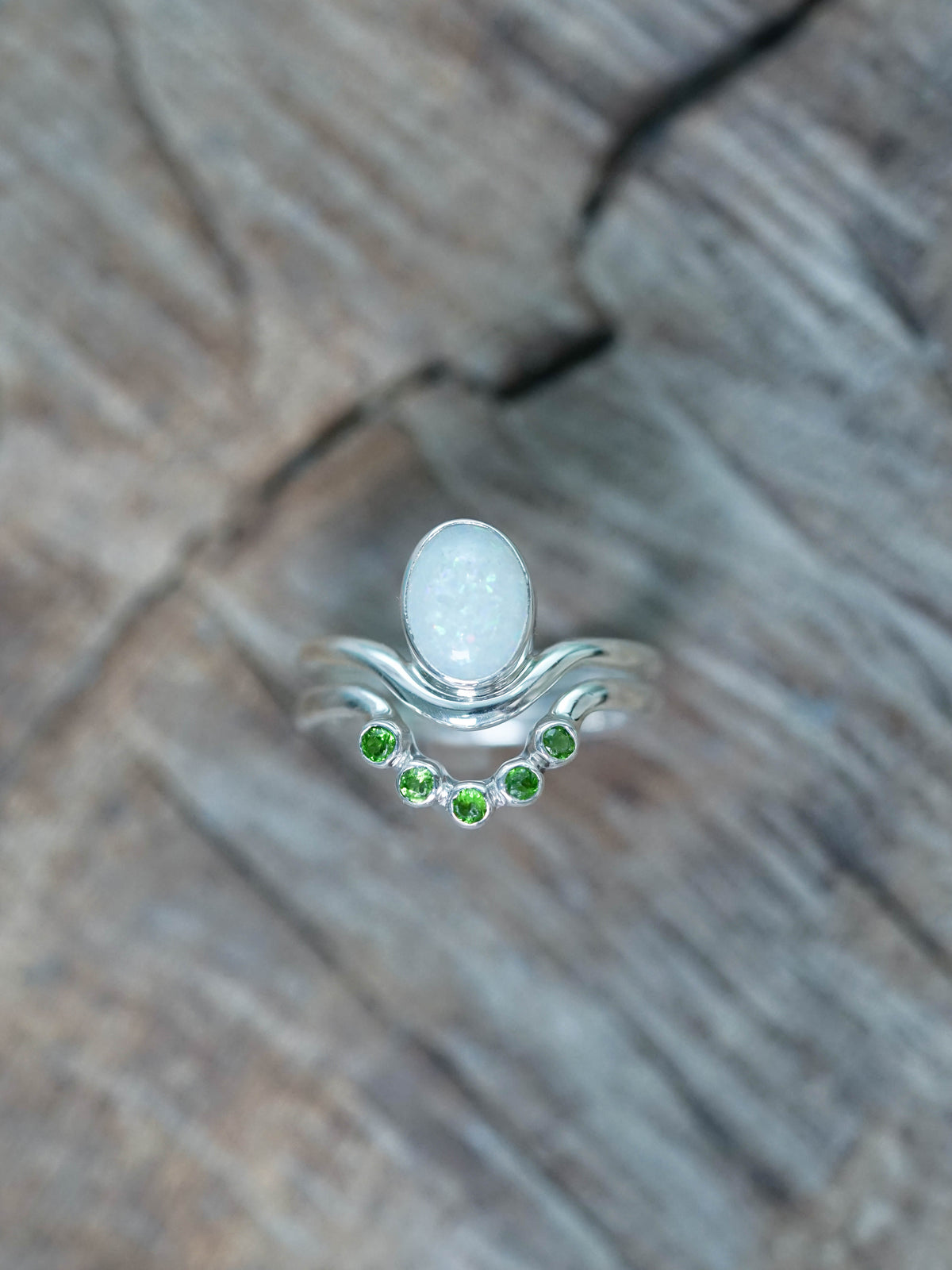 Opal and Tsavorite Green Garnet Ring Set in Silver