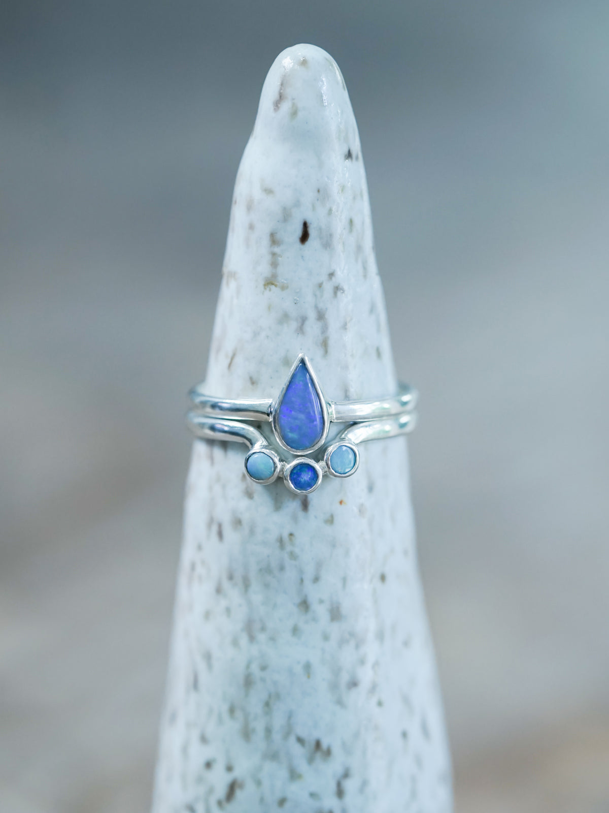 Opal and Turquoise Ring Set in recycled sterling silver | Available US size 7
