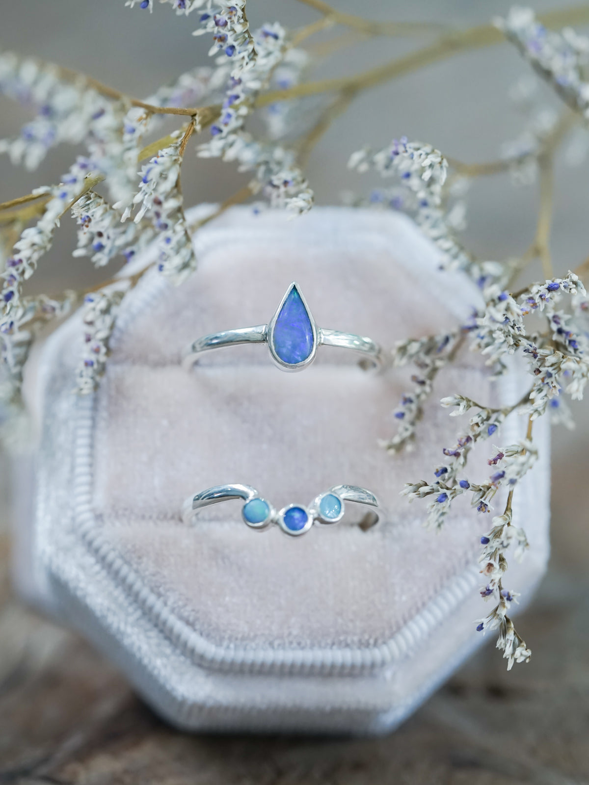 Opal and Turquoise Ring Set in recycled sterling silver in velvet box | Available US size 7