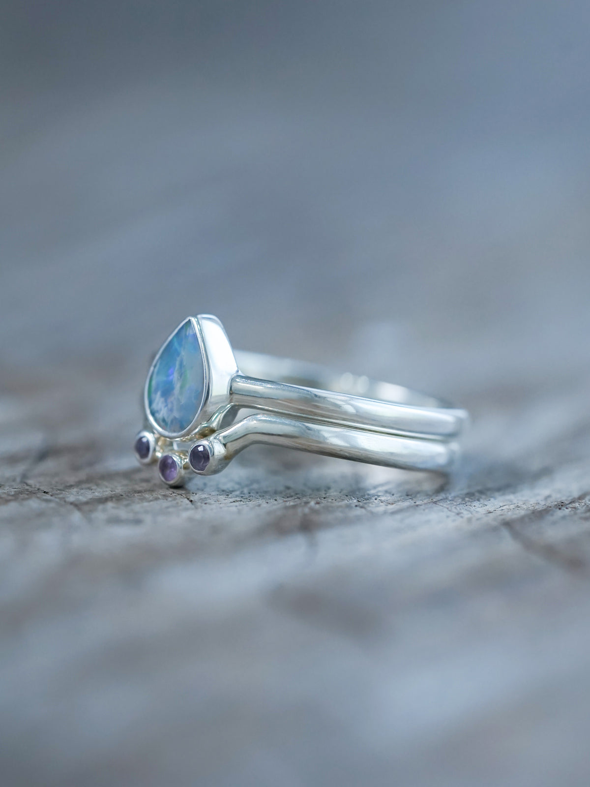 Opal and Pink Sapphire Ring Set - Gardens of the Sun | Ethical Jewelry