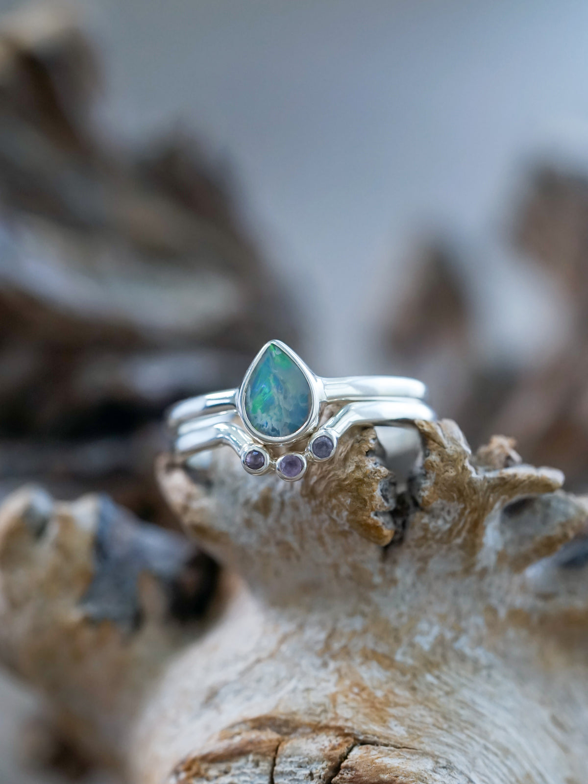Opal and Pink Sapphire Ring Set - Gardens of the Sun | Ethical Jewelry