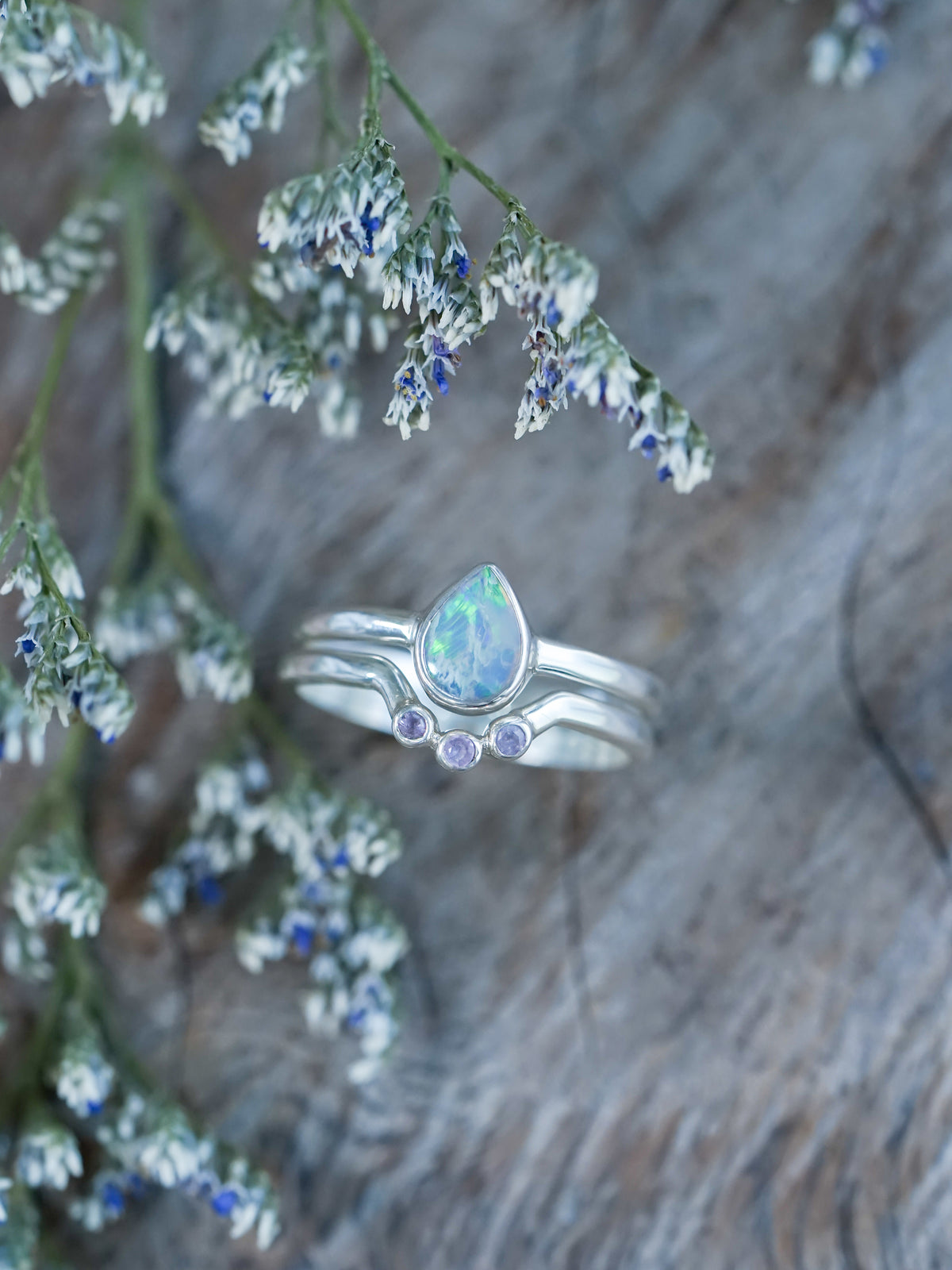 Opal and Pink Sapphire Ring Set - Gardens of the Sun | Ethical Jewelry