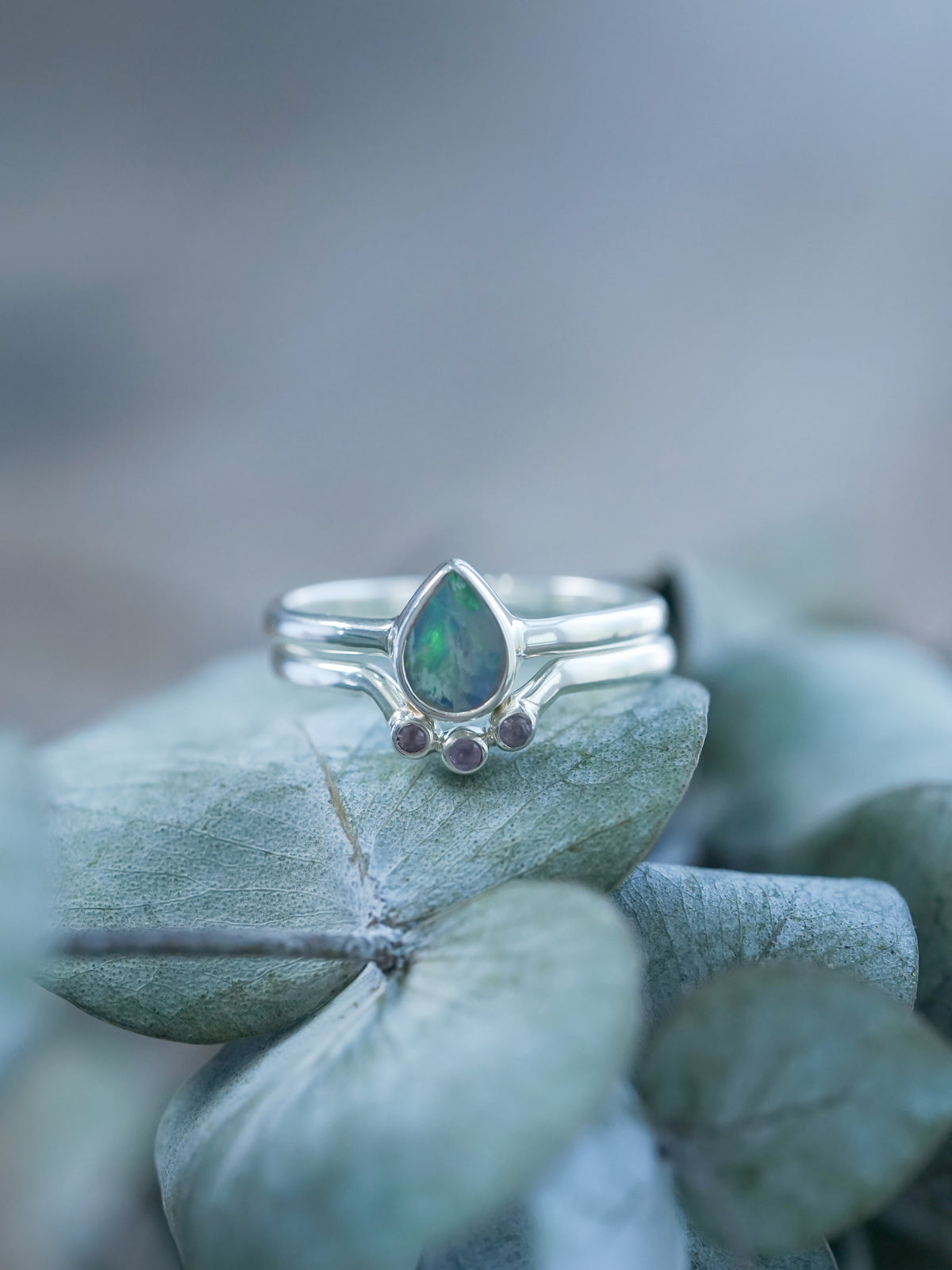 Opal and Pink Sapphire Ring Set - Gardens of the Sun | Ethical Jewelry