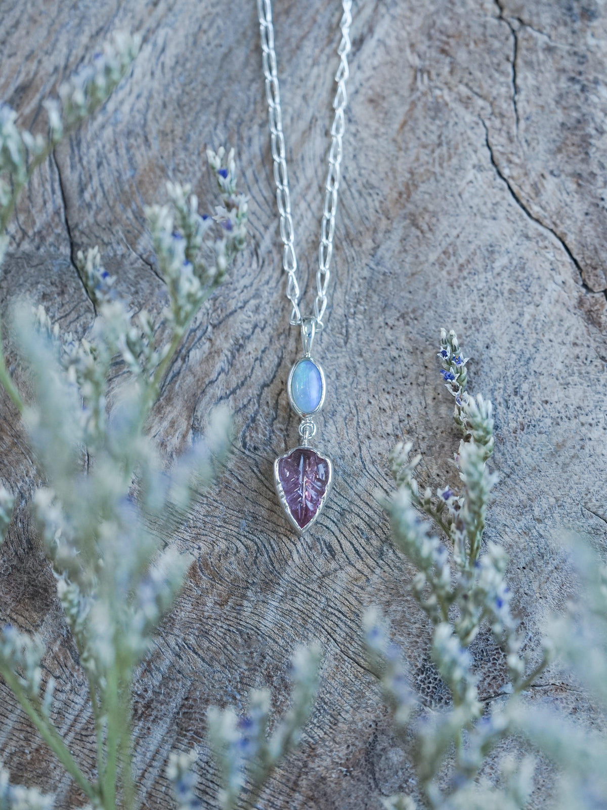 Opal and Tourmaline Leaf Necklace - Gardens of the Sun | Ethical Jewelry